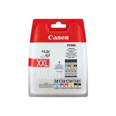 CANON CLI-581XXL Pack de 4 Cartouches Encres Noir Cyan Magenta Jaune Très Haute Capacité 4 x 800 pages (1998C005)